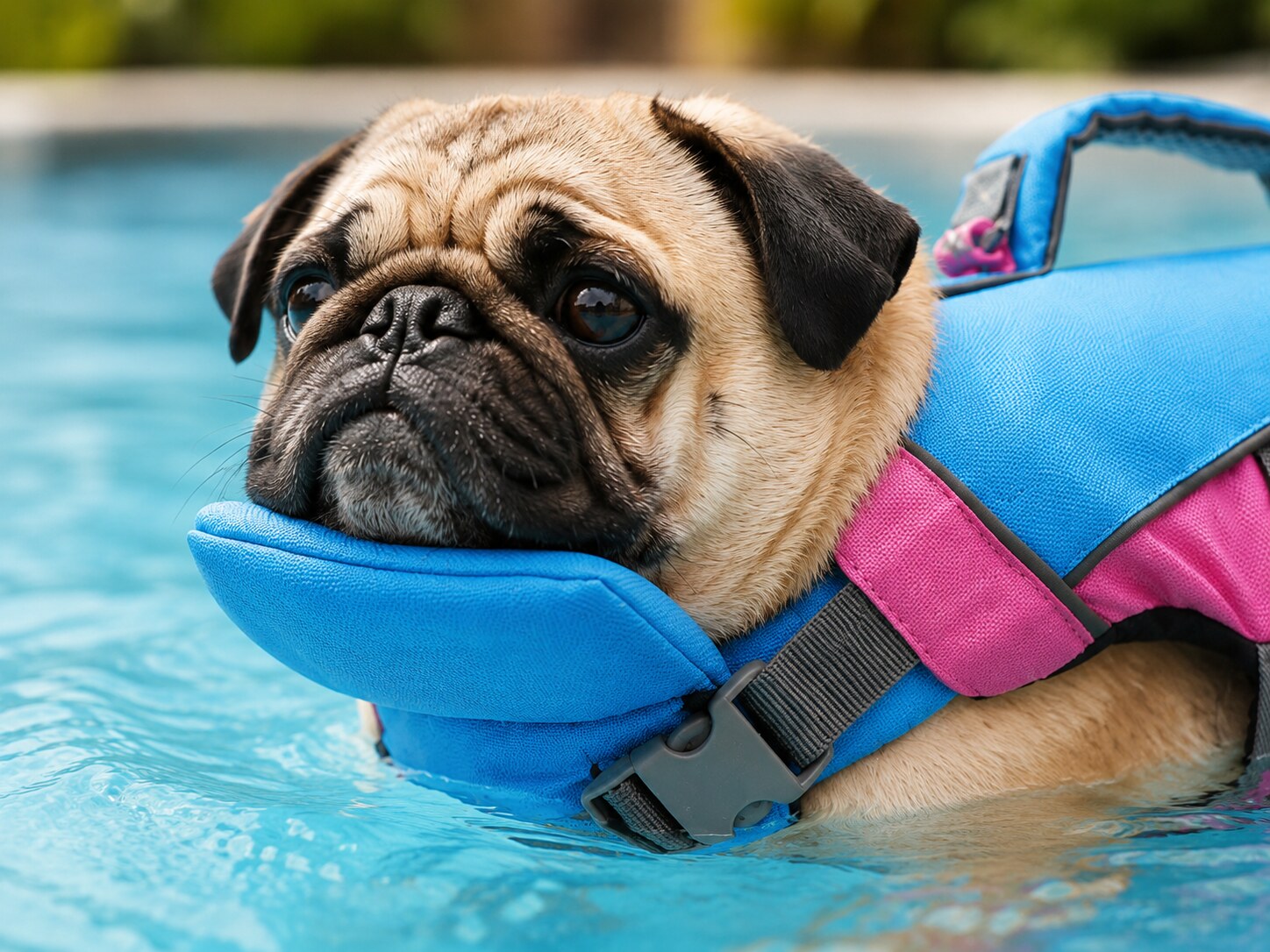 Pug supported by the ShoreLift ChinRest pillow